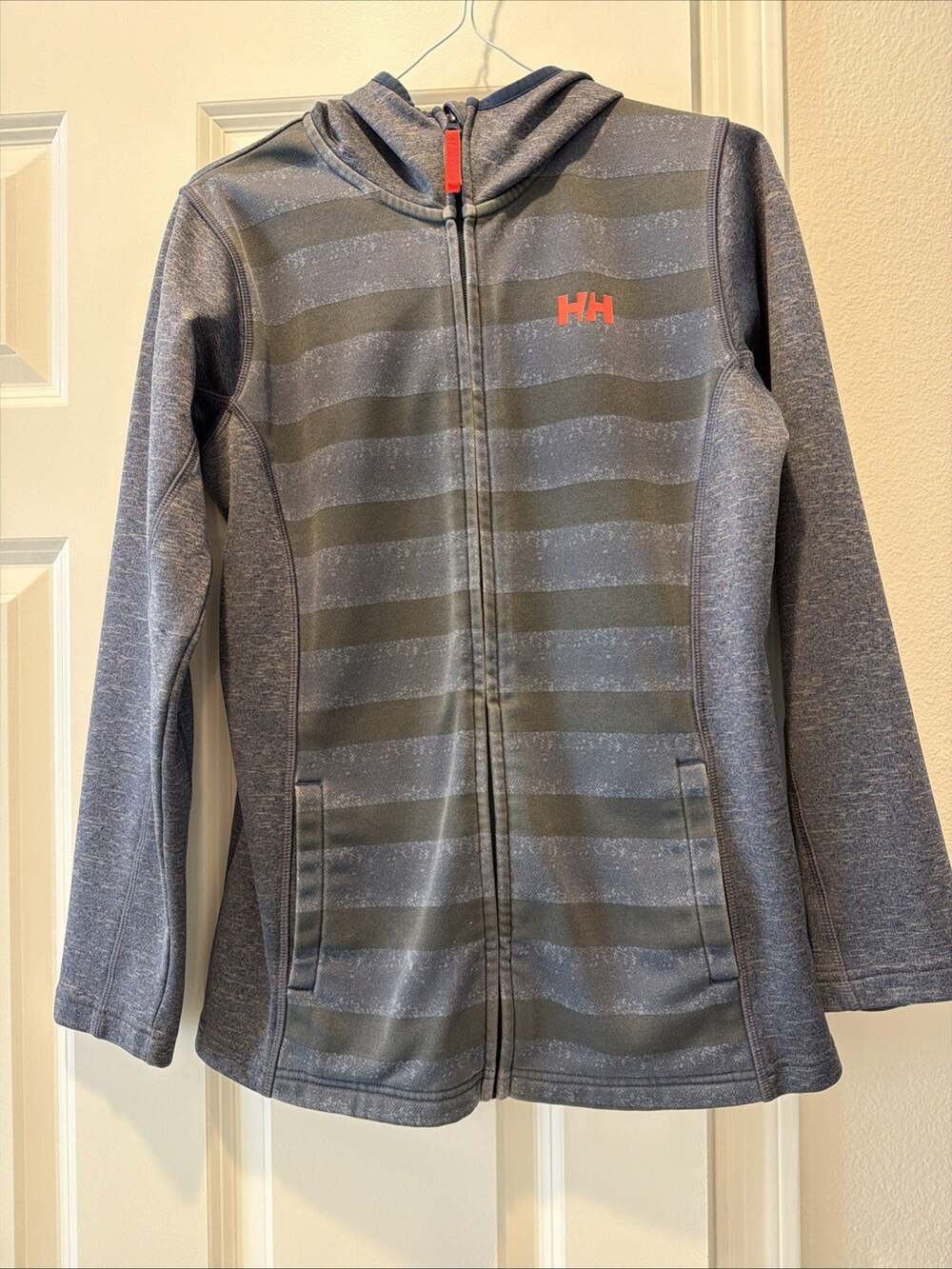Helly Hansen Jacket Womens M Blue Gray Hooded Softshell Full Zip Outdoor Hiking